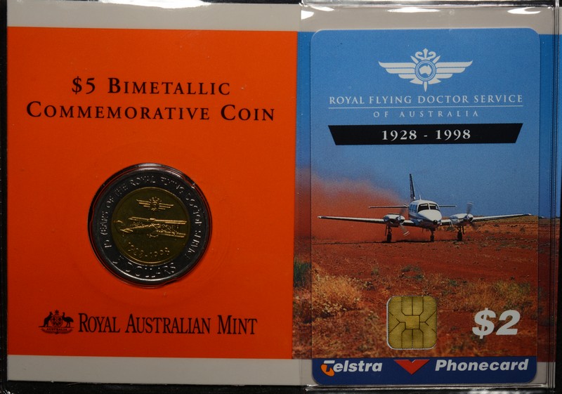 Royal Australian Mint Flying Doctor Service Uncirculated Bimetallic 5 Dollar Coin