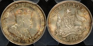 Australia 1910 threepence 3d Uncirculated PCGS MS63