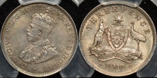 Australia 1911 threepence 3d Choice Uncirculated PCGS MS64