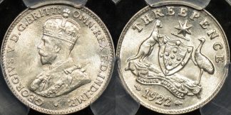 Australia 1922m threepence 3d GEM Uncirculated PCGS MS65