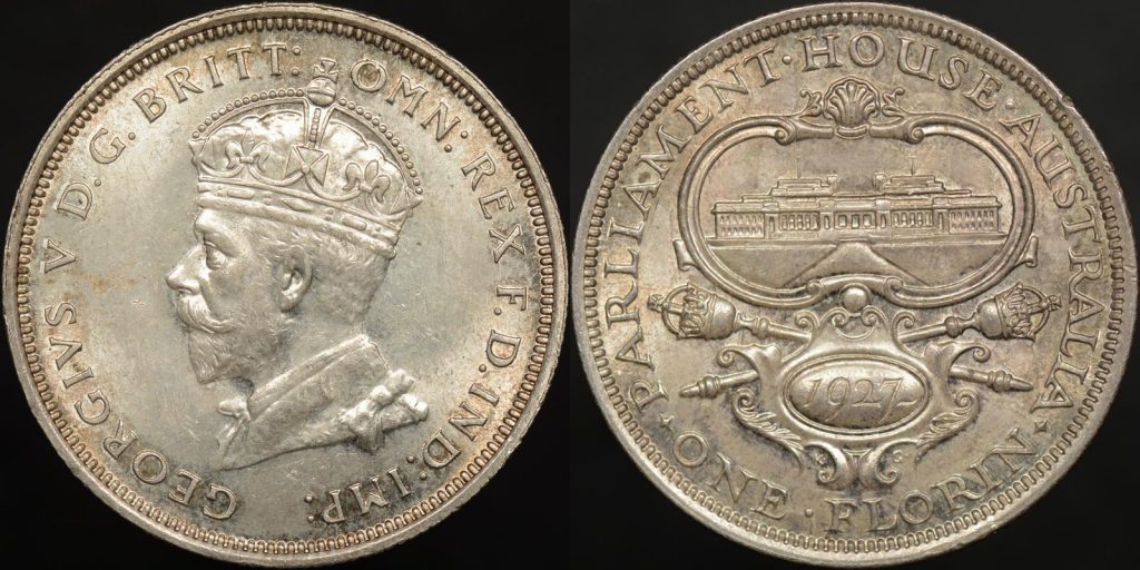 Australia 1927 canberra florin 2s aunc