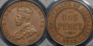 Australia 1933 2 overdate penny 1d extremely fine ef PCGS au55