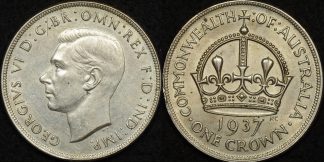 Australia 1937 crown 5s with descriptive card in saflip