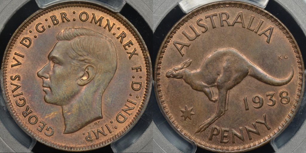 Australia 1938m penny 1d Choice Uncirculated PCGS MS63rb