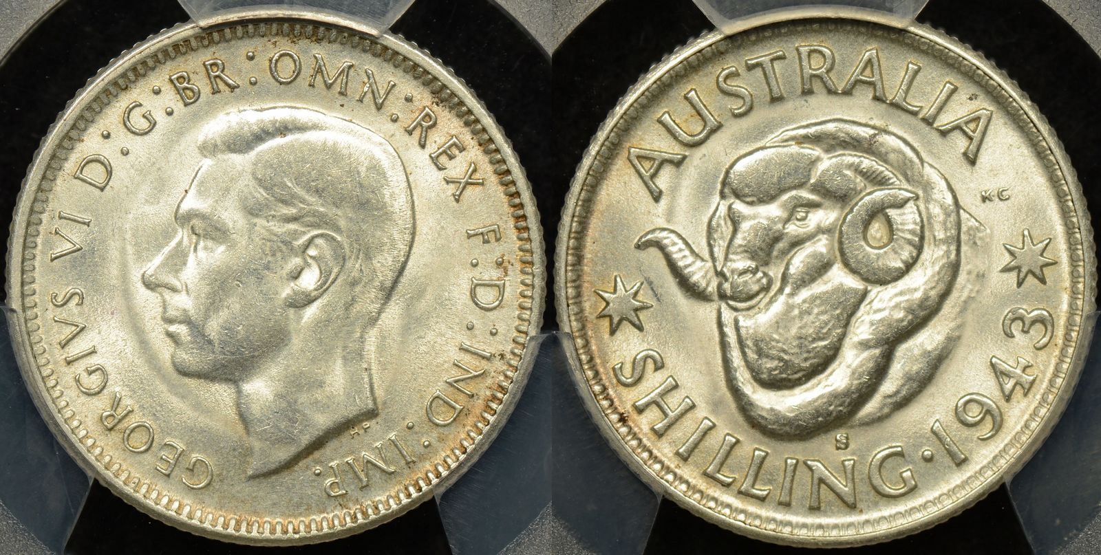Australia 1943s Shilling PCGS MS63 - The Purple Penny