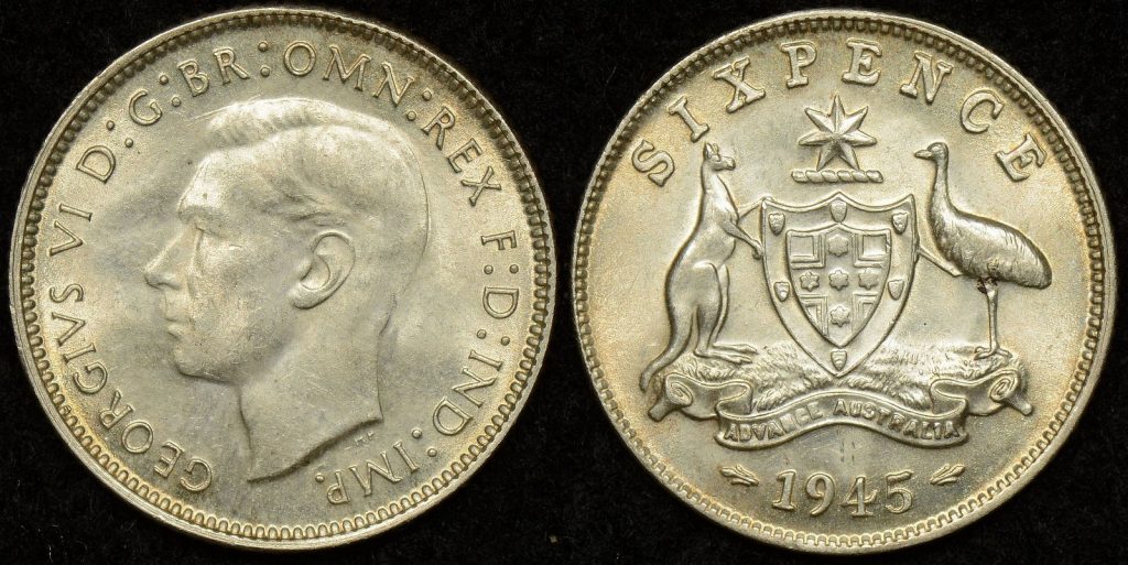 Australia 1945 Sixpence Uncirculated The Purple Penny