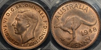Australia 1948m penny 1d Choice Uncirculated PCGS MS64rb
