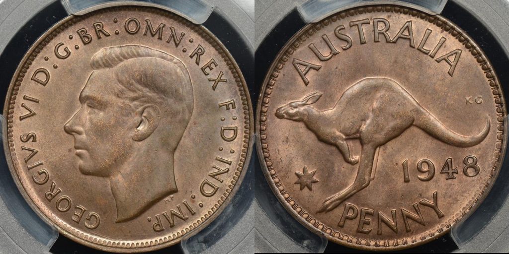 Australia 1948m penny 1d GEM Uncirculated PCGS MS65rb