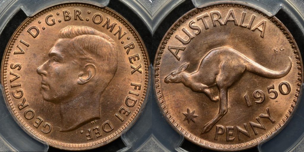 Australia 1950 m penny 1d Choice Uncirculated PCGS MS64rb