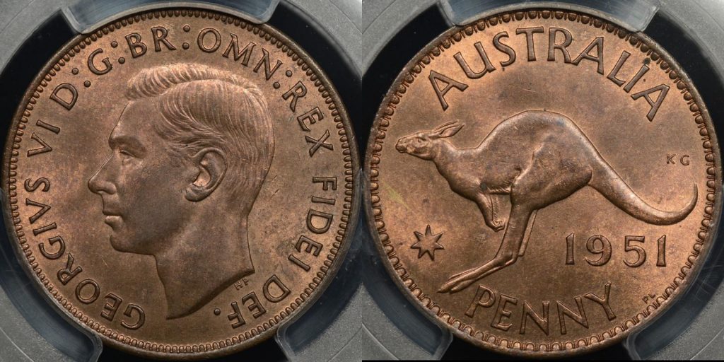 Australia 1951 pl penny 1d Choice Uncirculated PCGS MS64rb
