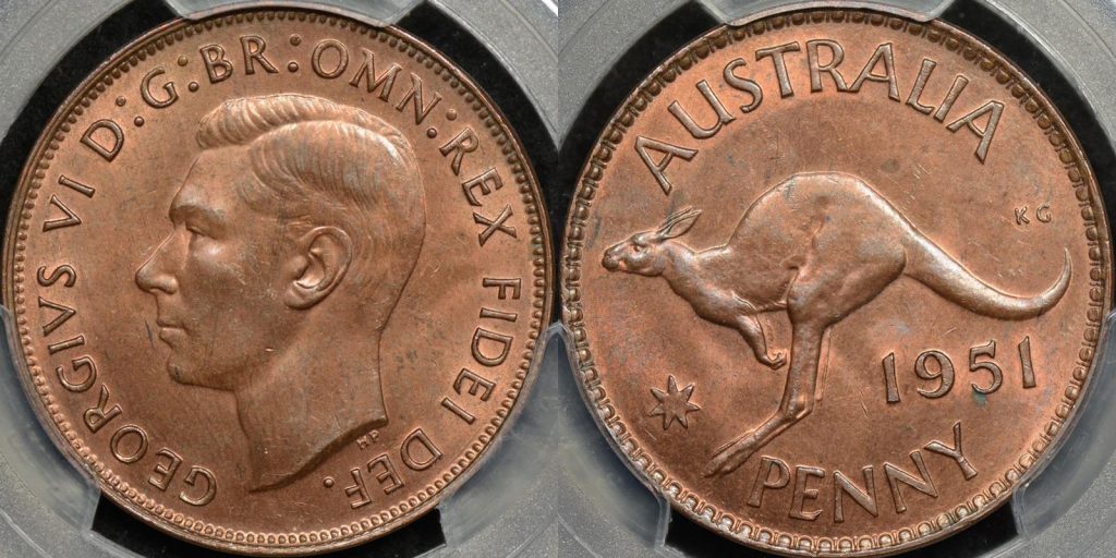 Australia 1951m penny 1d Choice Uncirculated PCGS MS64rb