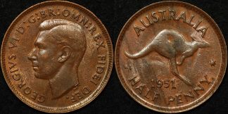Australia 1951y half penny 1 2d obverse 5