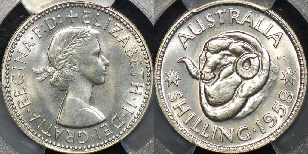 Australia 1958m shilling 1s proof PCGS PR66