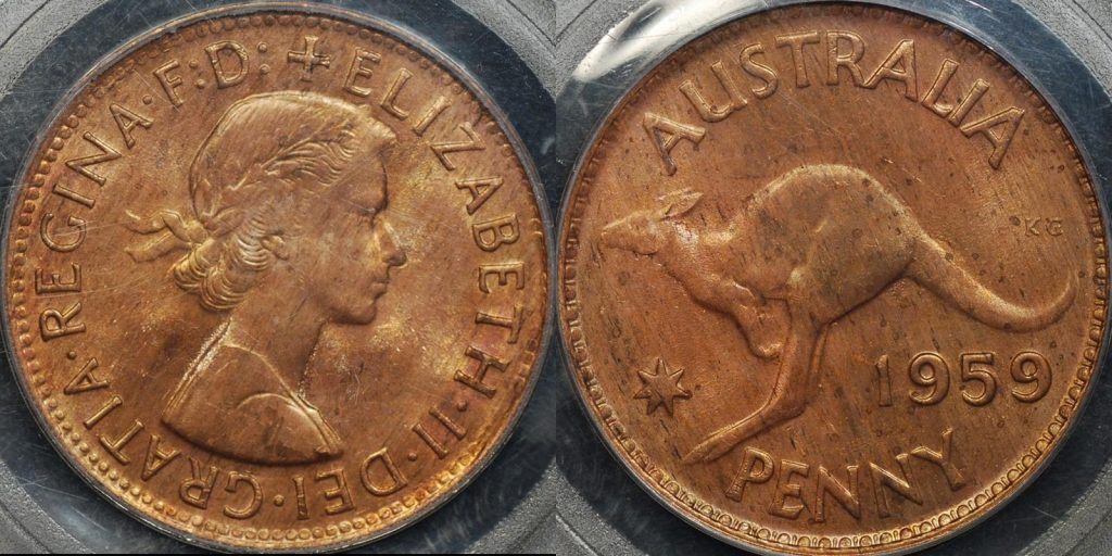 Australia 1959m penny 1d Choice Uncirculated PCGS MS64rb