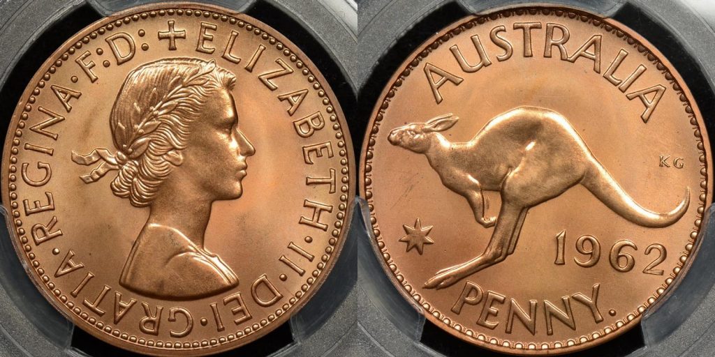 Australia 1962y penny 1d proof PCGS PR66rd red