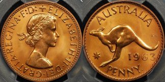 Australia 1963y penny 1d proof PCGS PR66rd red