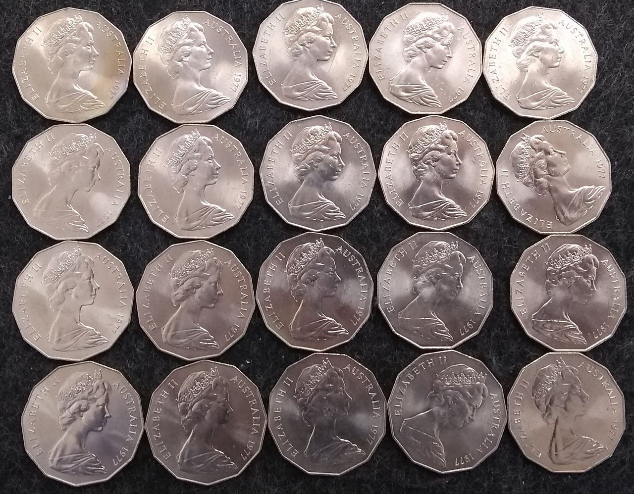 Australia 1977 Silver Jubilee 50 Cent Choice Uncirculated 20 Coins The Purple Penny