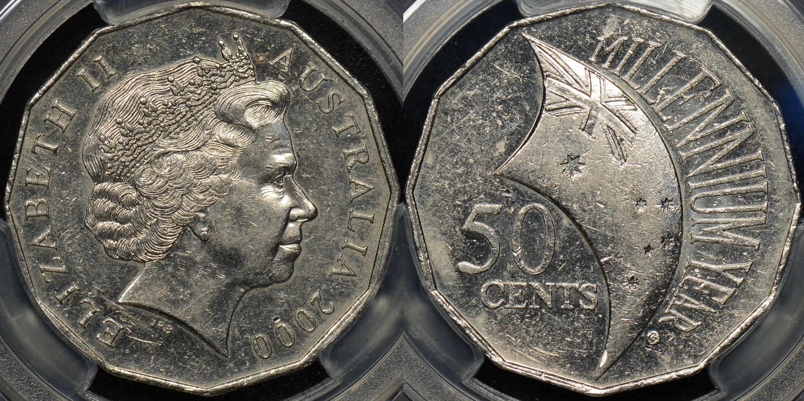 Australia 2000 50 Cent Millennium Incuse Flag PCGS AU55 - The Purple Penny