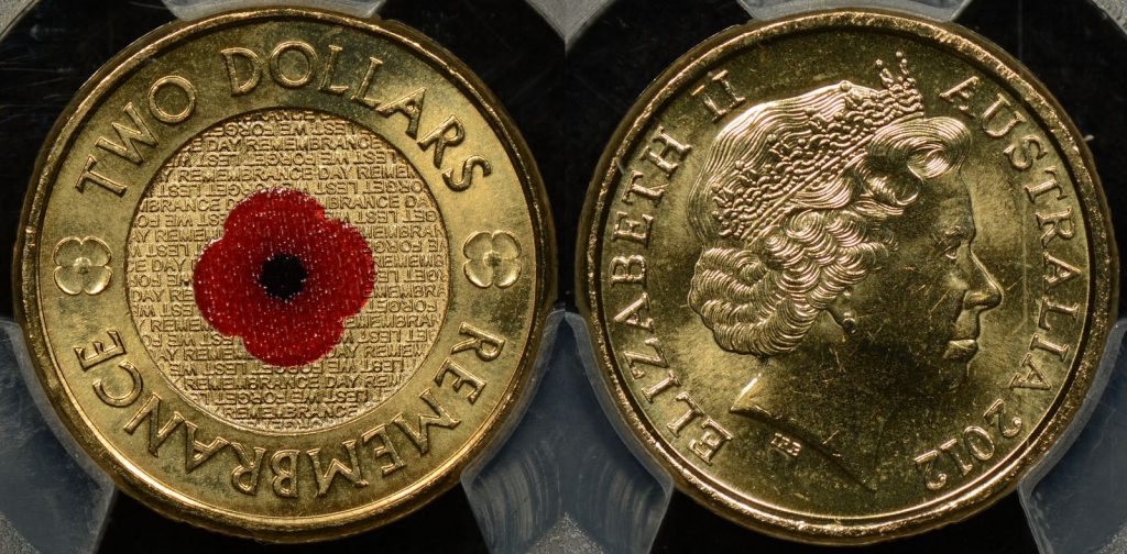 Australia 2012 2 Red Poppy PCGS MS65 The Purple Penny 2012-c-mintmark-red-poppy-two-dollars