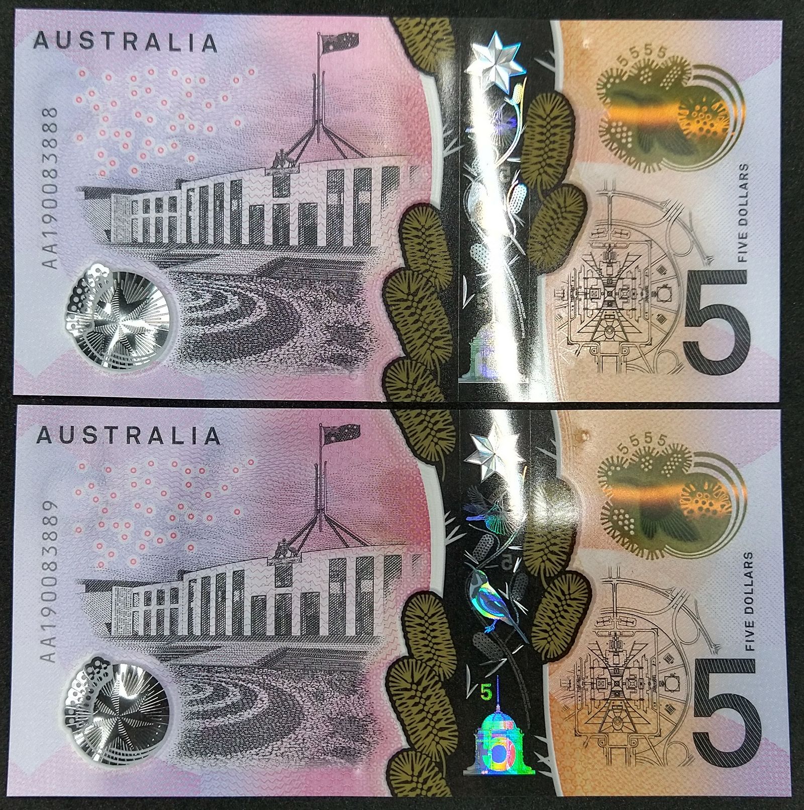 Australia 2019 $5 Lowe / First Prefix Uncirculated - The Purple Penny