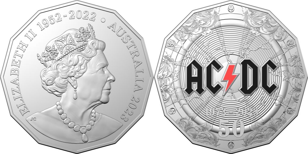 Whats 50 Cents Australia 2023 50 Cents 50th Anniversary of AC/DC Coloured Uncirculated