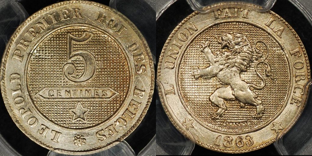 Belgium 1863 5 centimes PCGS MS65 GEM Uncirculated