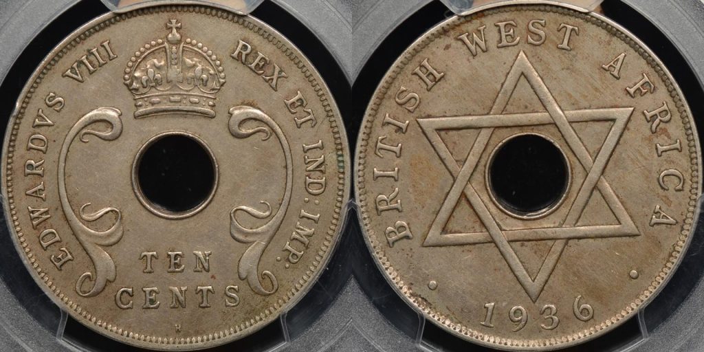 British west africa 1936 penny east africa 10 cent km 17 PCGS xf45 mule variety