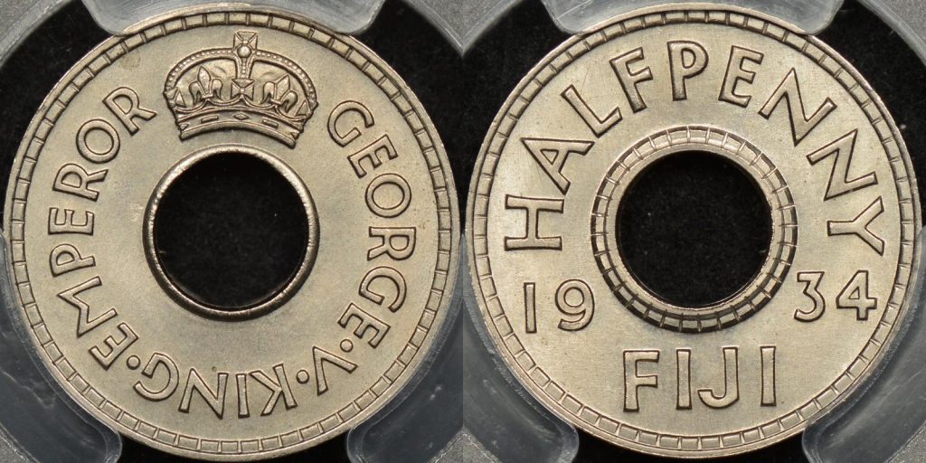 Fiji 1934 half penny 1 2d km 1 PCGS MS65 GEM Uncirculated