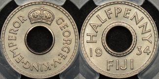 Fiji 1934 half penny 1 2d km 1 PCGS MS65 GEM Uncirculated