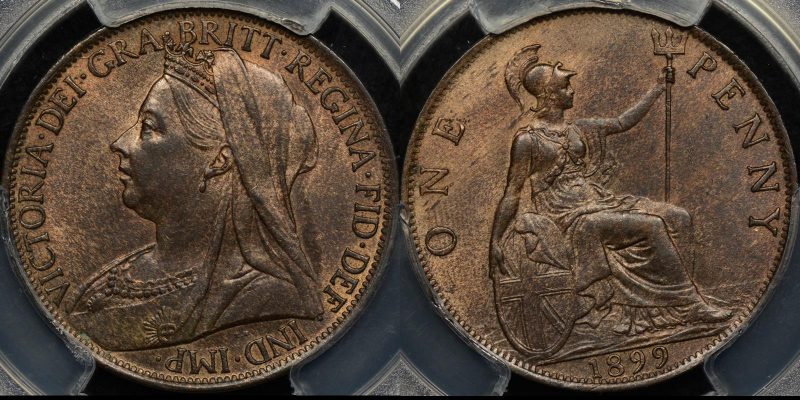Great Britain 1899 Penny 1d PCGS MS64RB Choice Uncirculated - The Purple Penny