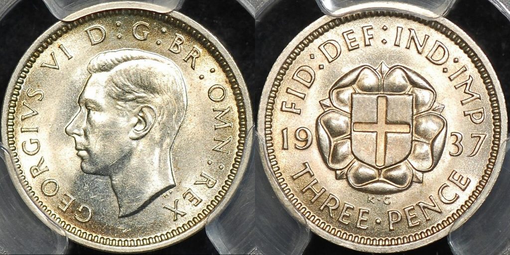 Great britain 1937 threepence 3d km 848 PCGS MS64 Choice Uncirculated