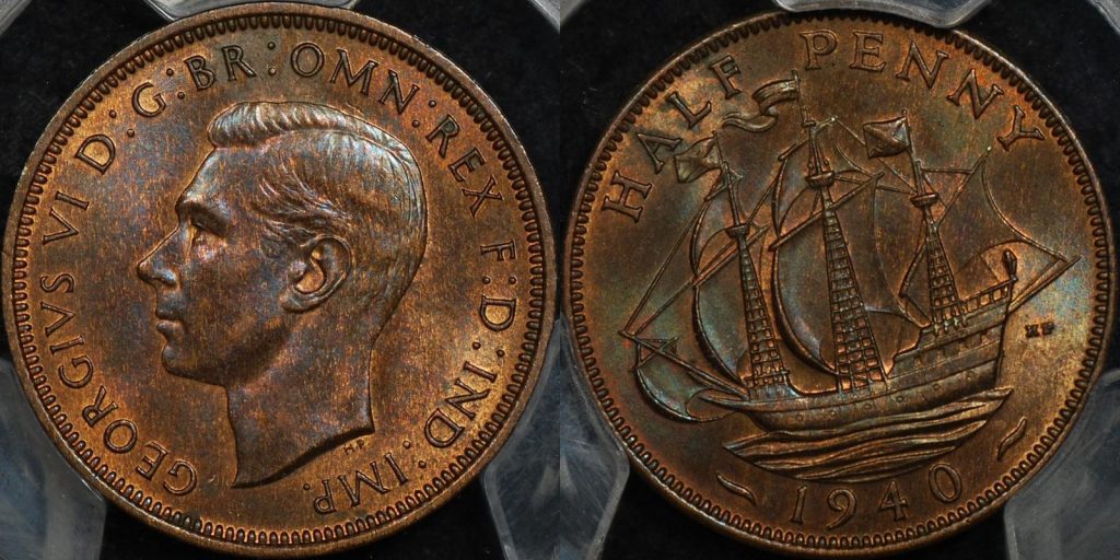 Great britain 1940 halfpenny 1 2d km 844 PCGS MS63rb Choice Uncirculated