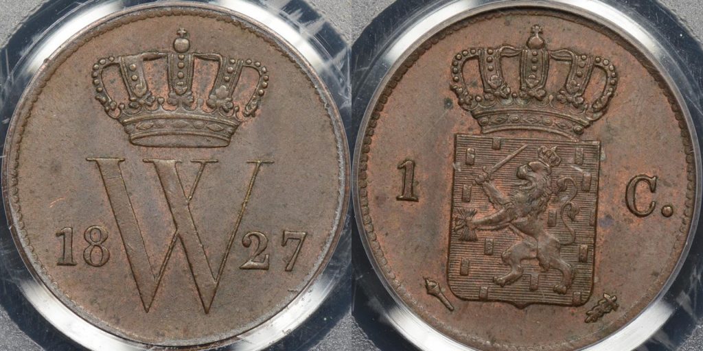 Netherlands 1827 1 cent km 47 PCGS MS62bn Uncirculated