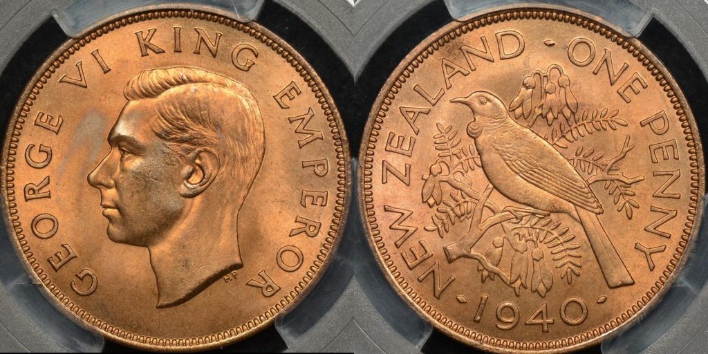 New zealand 1940 penny 1d PCGS MS65rd GEM Uncirculated red