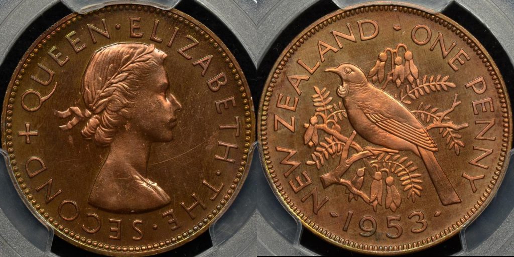 New zealand 1953 penny 1d PCGS PR64rb proof