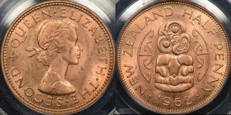 New zealand 1962 half penny 1 2d PCGS MS64rd Choice Uncirculated red