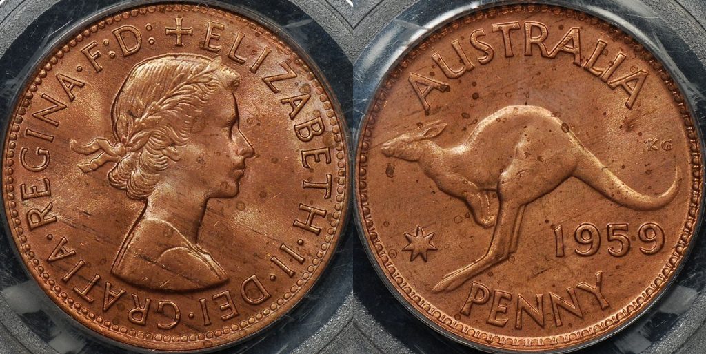 PCGS MS63rb Australia 1959m penny 1d Uncirculated