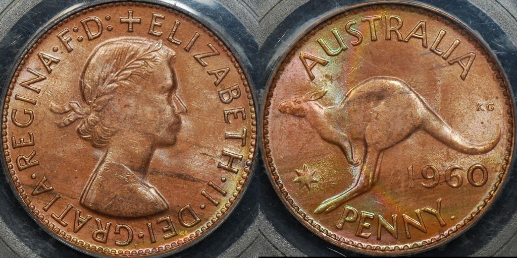 PCGS MS63rb Australia 1960y penny 1d Uncirculated