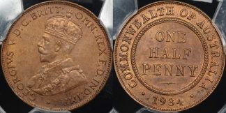 PCGS MS64rb Australia 1934 half penny 1 2d Choice Uncirculated