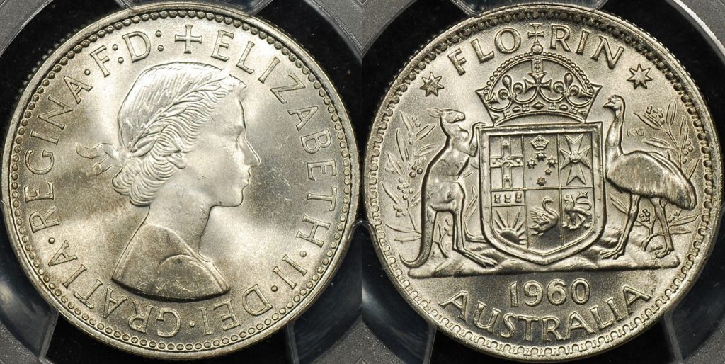 PCGS MS65 Australia 1960 florin 2s GEM Uncirculated