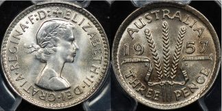 PCGS MS66 Australia 1957 3d threepence GEM Uncirculated