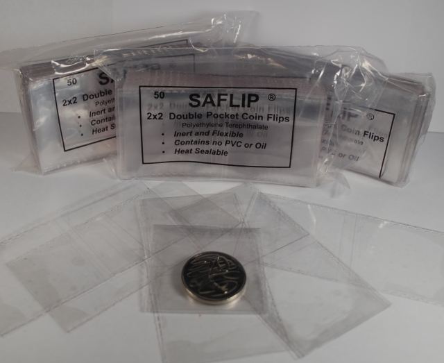 INSERTS FREE 2x2 SAFLIPS Coin Plastic Holders Sleeves 50 Flips Saflip Mylar