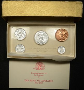 The bank of adelaide centenary 1865 1965 last pre decimal coins with box and certificate.