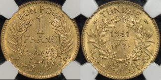 Tunisia 1360 1941 franc km 247 NGC MS64 Choice Uncirculated