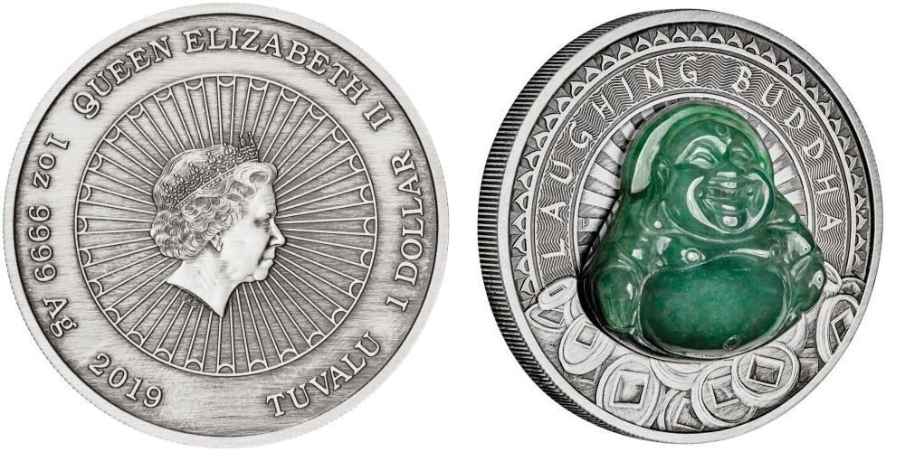 2019 Tuvalu Laughing Buddha 1 oz Silver Antiqued $1 Coin BU OGP SKU59238 