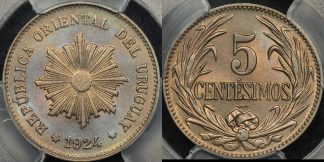 Uruguay 1924 5 centesimos km 21 PCGS MS64 Choice Uncirculated